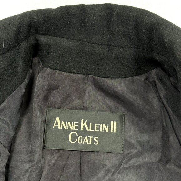Vintage Anne Klein II Wool Coat Black Button Front Mid Length Chest Size 46" - Picture 12 of 13